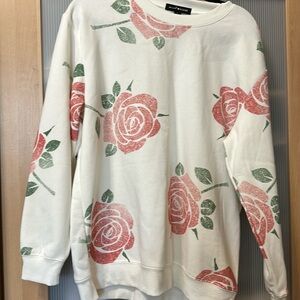 Social scene white with roses crew neck sweater